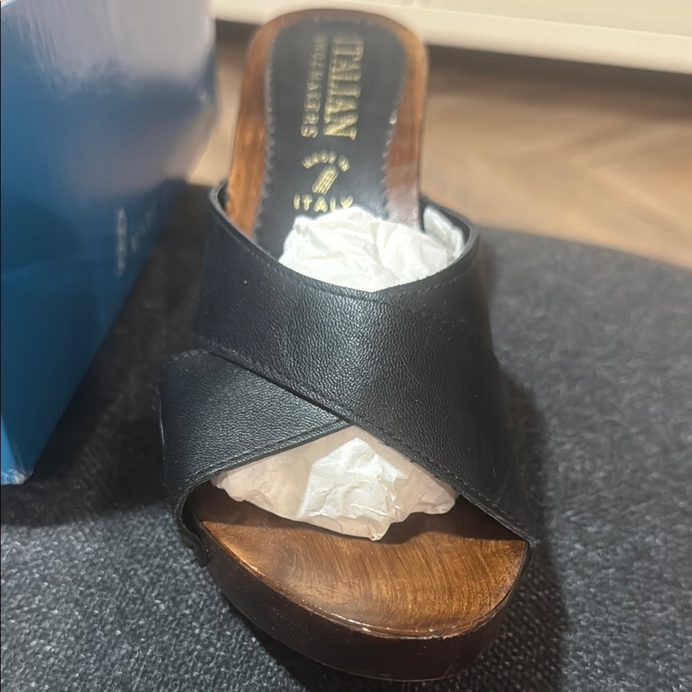 Italian Shoemakers Black Mules with Block Heel 9.5M
